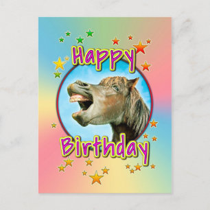 Postal Feliz cumpleaños del caballo riéndose