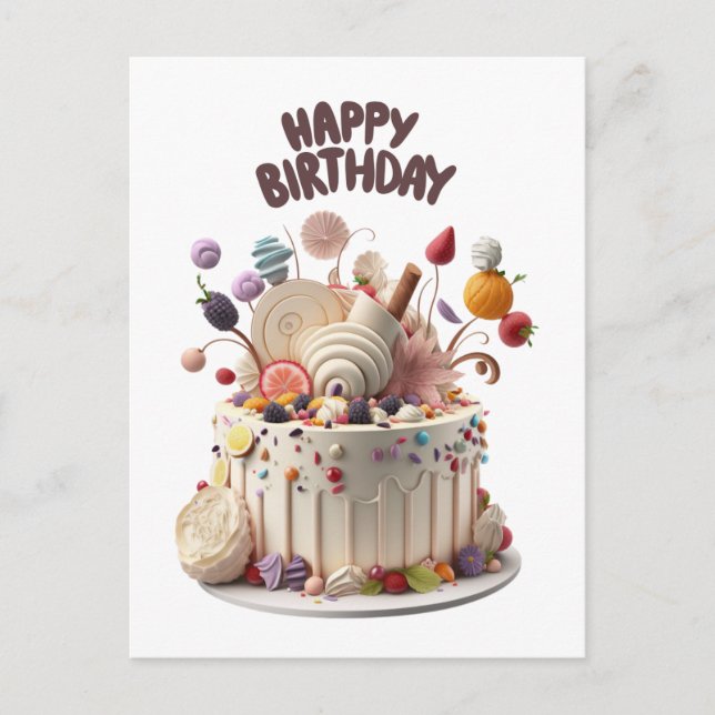 Postal Feliz cumpleaños delicioso pastel de cumpleaños (Anverso)