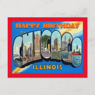 Postal FELIZ CUMPLEAÑOS DESDE CHICAGO VINTAGEPostcard