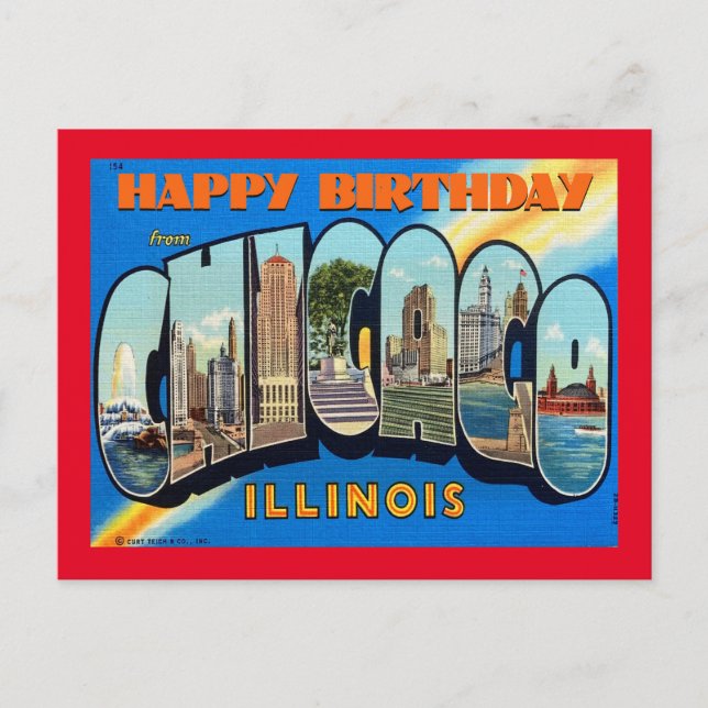 Postal FELIZ CUMPLEAÑOS DESDE CHICAGO VINTAGEPostcard (Anverso)
