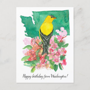 Postal Feliz Cumpleaños desde Washington Goldfinch Flower