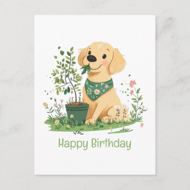 Postal Feliz Cumpleaños Día de la Tierra Perro Golden Ret (Anverso)