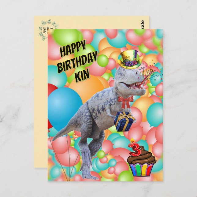 Postal ¡Feliz cumpleaños Dinosaurio! (Personalizar texto) (Anverso / Reverso)