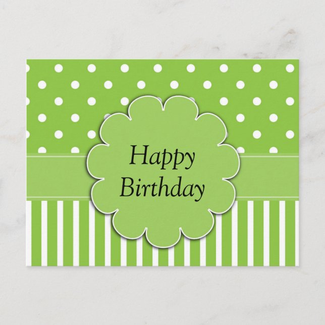 Postal Feliz Cumpleaños - diseño chartreuse y blanco (Anverso)