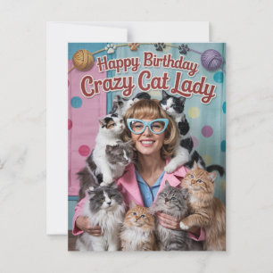 Postal Feliz Cumpleaños divertida retro loca de los gatos