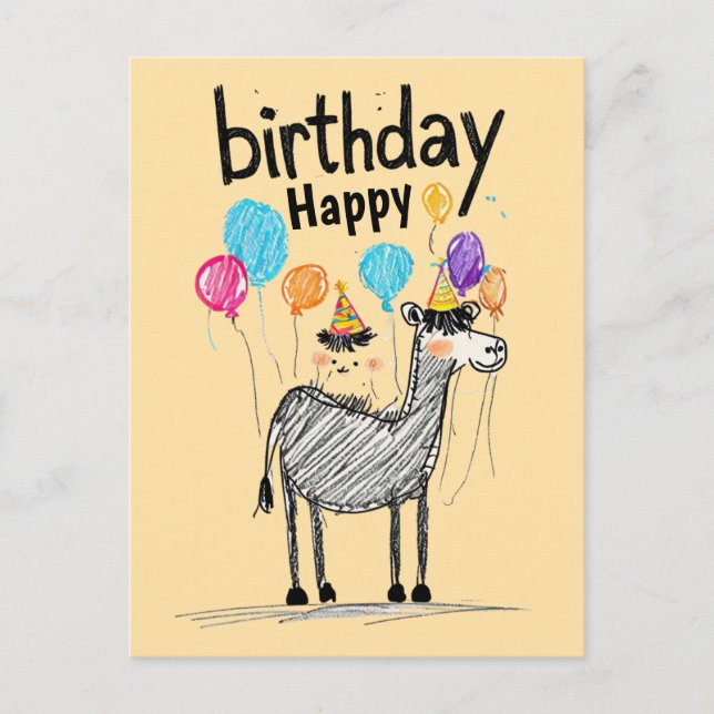Postal Feliz Cumpleaños Divertido con Caballo Lindo y Glo (Anverso)