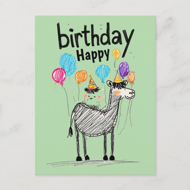 Postal Feliz Cumpleaños Divertido con Caballo Lindo y Glo (Anverso)