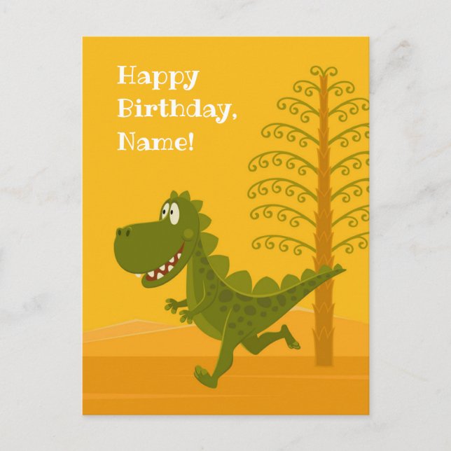 Postal Feliz cumpleaños Divertido Dinosaurio Dino Jurásic (Anverso)