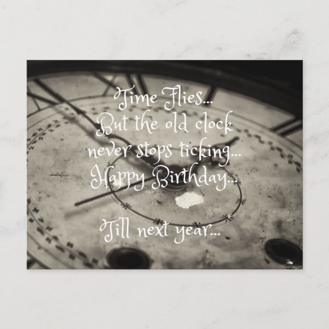 Postal Feliz Cumpleaños Divertido Reloj Antiguo (Anverso)