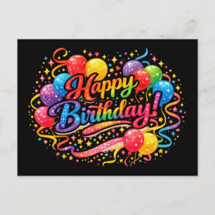 Postal Feliz Cumpleaños Divertidos Globos de Arcoíris Con