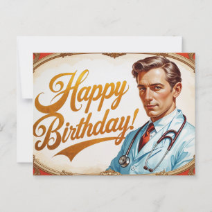 Postal Feliz cumpleaños doctor vintage 