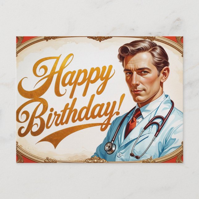 Postal Feliz cumpleaños doctor vintage  (Anverso)