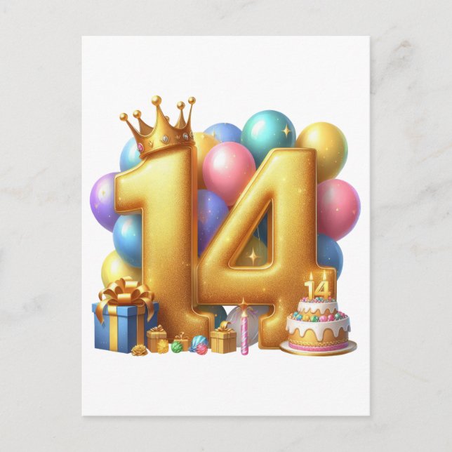Postal Feliz cumpleaños dorado 14 (Anverso)