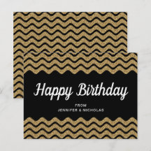 Feliz Cumpleaños Dorado Brillante Rayas de Chevron