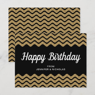 Postal Feliz Cumpleaños Dorado Brillante Rayas de Chevron
