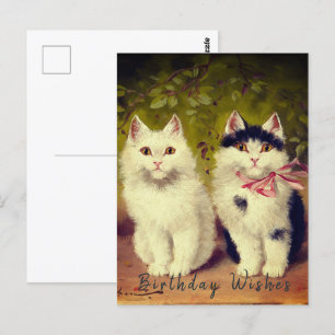 Postal  Feliz Cumpleaños Dos Gatos Pintura Al óleo 