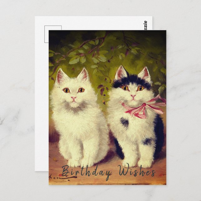 Postal  Feliz Cumpleaños Dos Gatos Pintura al óleo| (Anverso / Reverso)