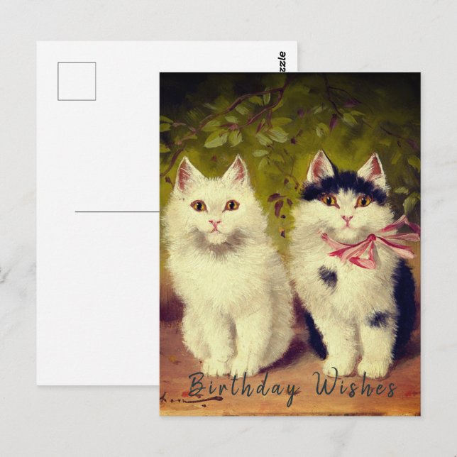 Postal Feliz cumpleaños dos gatos pintura de aceite| (Anverso / Reverso)