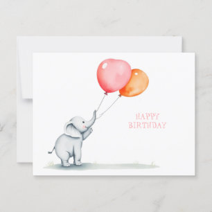 Postal Feliz Cumpleaños. elefante bebé con globos