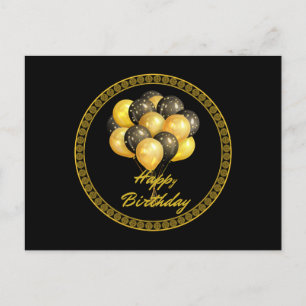 Postal Feliz Cumpleaños, elegante negro y dorado,