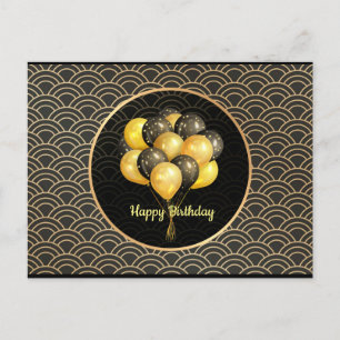 Postal Feliz Cumpleaños, elegante negro y dorado, 