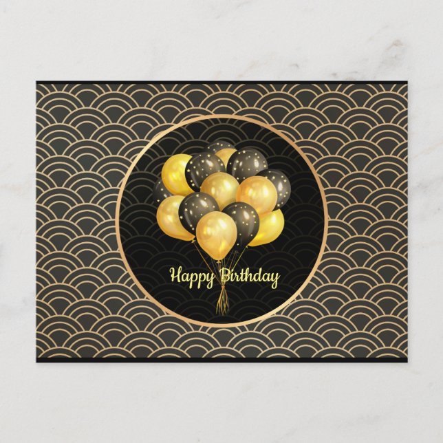 Postal Feliz cumpleaños, elegante negro y oro,  (Anverso)
