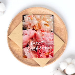 Postal ¡Feliz Cumpleaños! Elegantes Peonías Rosadas y Mel