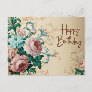 Postal Feliz Cumpleaños Elegantes Rosas Vintage 