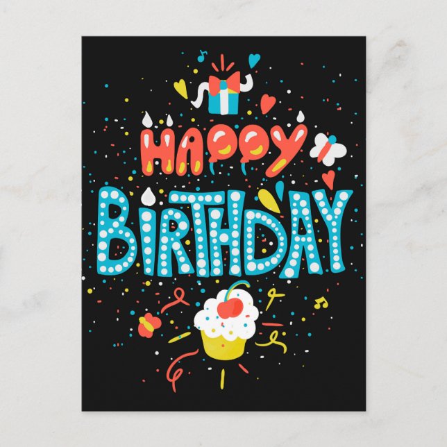 Postal Feliz Cumpleaños en Negro (Anverso)