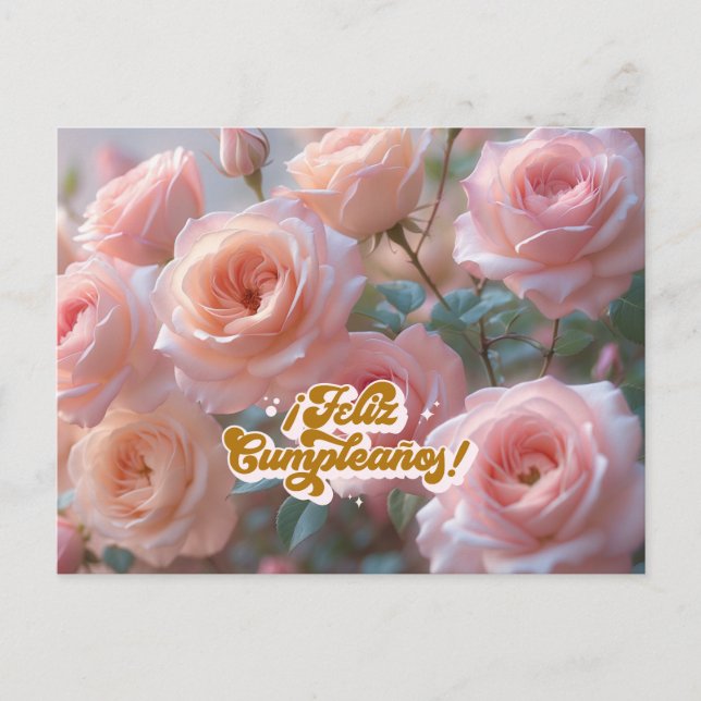 Postal Feliz Cumpleaños en Rosas Rosadas Cumpleaños  (Anverso)