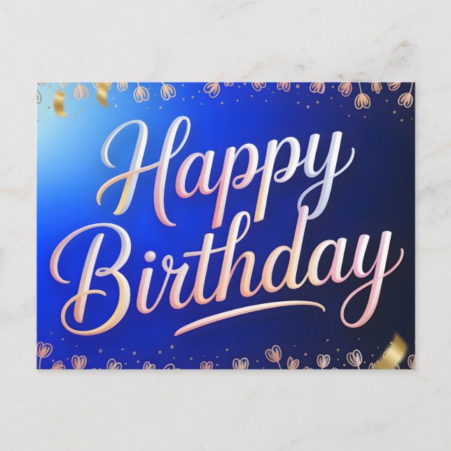 Postal Feliz Cumpleaños Escritura Cursiva con Cintas Dora (Anverso)