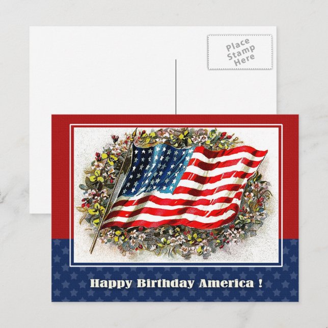 Postal Feliz cumpleaños, Estados Unidos. Bandera de Estad (Anverso / Reverso)
