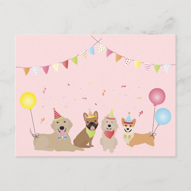 Postal Feliz Cumpleaños Fiesta de Perros (Anverso)