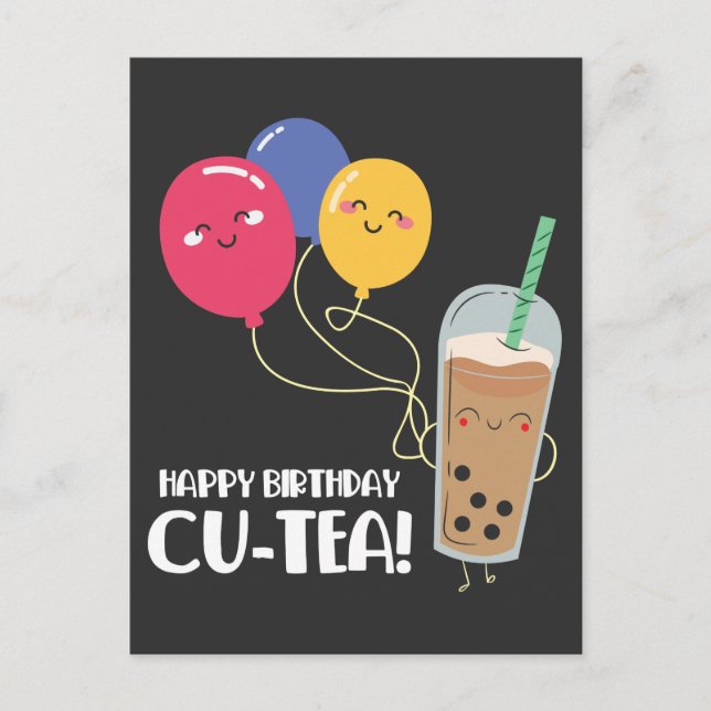 Postal Feliz cumpleaños, fiesta de té de burbuja (Anverso)