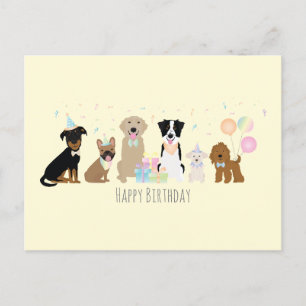 Postal Feliz cumpleaños Fiesta perros amarillo
