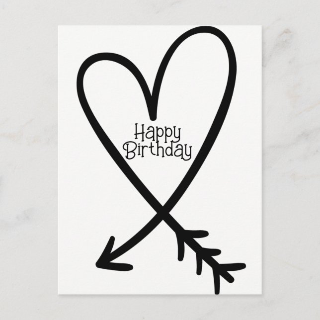 Postal Feliz cumpleaños flecha simple de corazón texto ne (Anverso)
