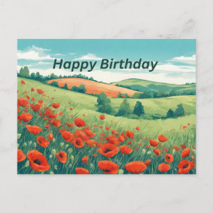 Postal Feliz Cumpleaños Flor de Amapola Roja Prado