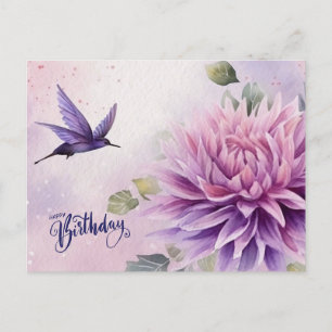 Postal Feliz Cumpleaños Flor de Dalia Acuarela 