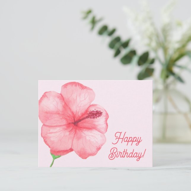 Postal Feliz Cumpleaños | Flor de Hibisco Tropical (Anverso de pie)