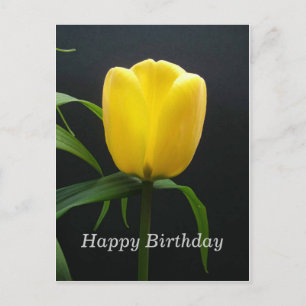 Postal feliz cumpleaños flor de tulipán amarillo