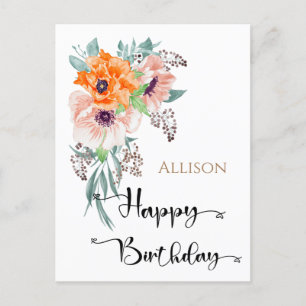 Postal Feliz cumpleaños Floral acuarela