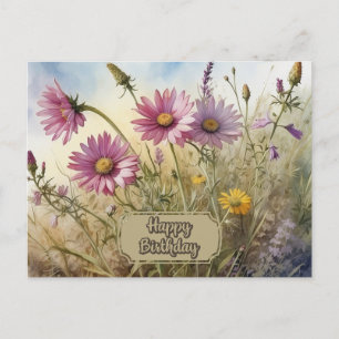Postal Feliz Cumpleaños Floral Cosmos Rosa