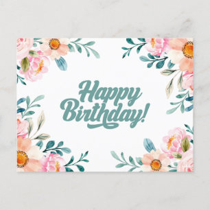 Postal Feliz Cumpleaños Flores Acuarela Rosadas 