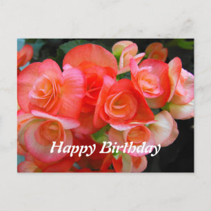 Postal feliz cumpleaños flores de begonia rojas