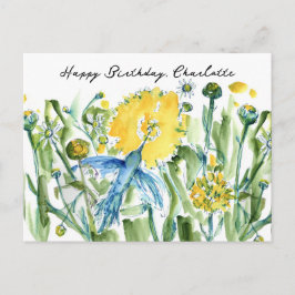 Postal Feliz cumpleaños flores de colibrí personalizadas
