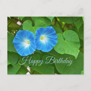 Postal Feliz cumpleaños flores de gloria de la mañana azu