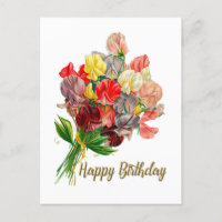 Feliz Cumpleaños Flores de Guisante Dulce Vintage