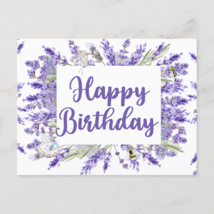 Postal Feliz Cumpleaños Flores de Lavanda Acuarela