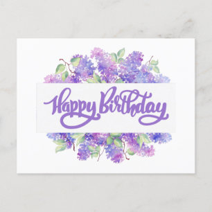 Postal Feliz Cumpleaños Flores de Lila Morada Acuarela
