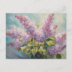 Postal Feliz Cumpleaños Flores de Lilas Rosadas 